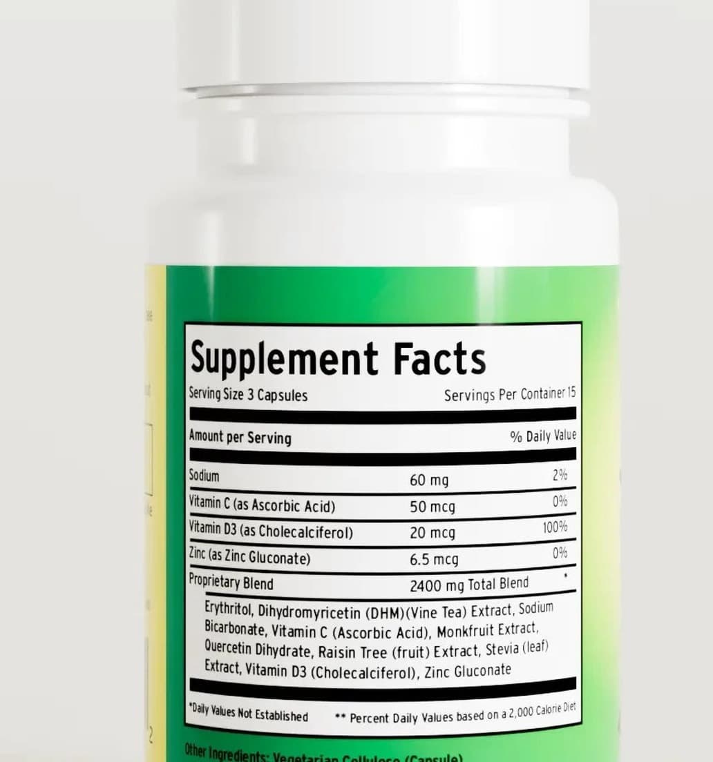 The Supplement Facts panel printed on the Joyrise bottle